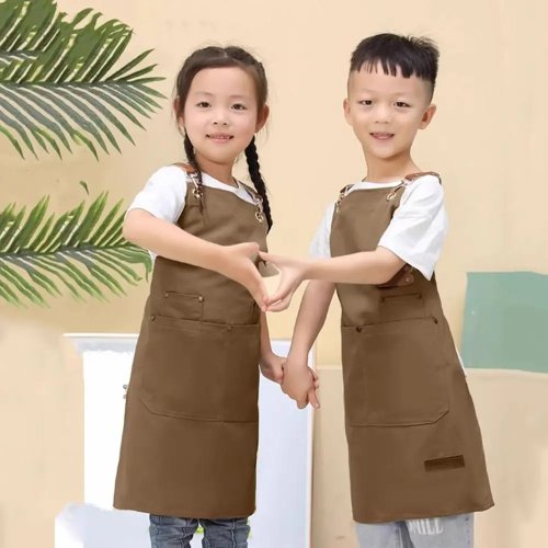 Minimalist Kids Canvas Apron – Lightweight Solid Color Adjustable Oil-Proof Chef Apron for Cooking & Baking