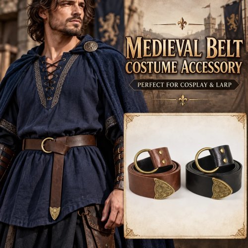 Ceinture Médiévale en Cuir PU à Anneaux O Vintage Pointe Embossée pour LARP Cosplay Halloween Déguisement Accessoire