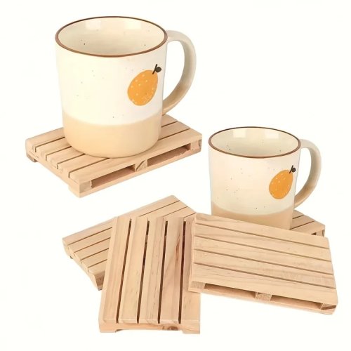 2/6pcs Alas Gelas Mini dari Kayu Palet, Alas Minuman Kayu Belum Finishing untuk Lukis, Tahan Panas untuk Rumah & Dapur