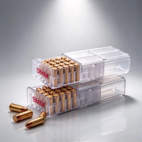 9mm弾薬50発収納ボックス – 半透明引き出し式ポータブル弾薬ホルダー 狩猟・射撃用