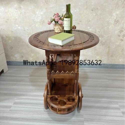 H5.18 Bàn phụ nhỏ phong cách vintage có thể tháo rời, xe đẩy Mỹ cổ điển, bàn cà phê gấp gọn và xe đẩy thức ăn