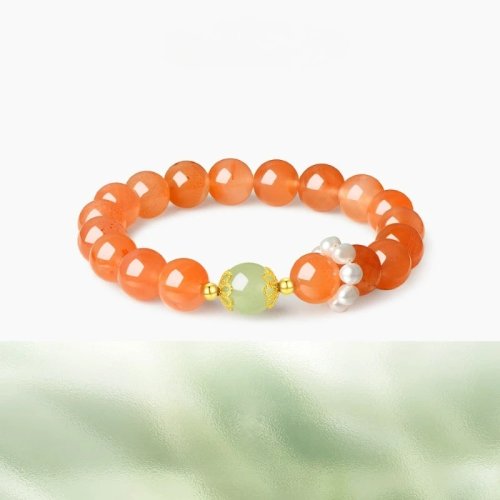 Pulsera de cuentas de calcedonia naranja natural, brazalete vintage con gema tallada y dije, regalo de joyería para mujer