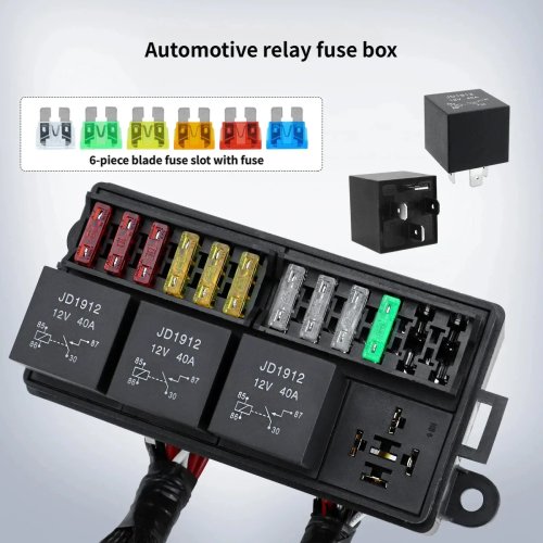 Bloc-fusibles précâblé à 12 bornes avec 4 relais et boîtier en nylon ignifuge pour véhicules 12V/24V
