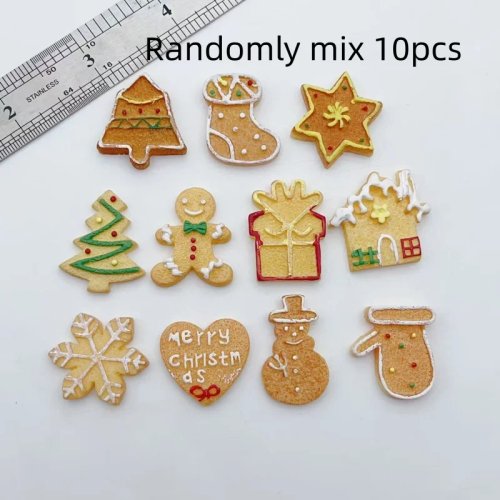 10pcs Ornamen Natal Resin Flatback Kue Jahe, Snowman Pohon Rumah Snowflake untuk DIY Perhiasan Scrapbook Dekorasi