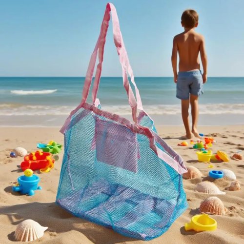 Składana przenośna siatkowa torba do przechowywania zabawek plażowych, narzędzi do kopania piasku dla dzieci – nowoczesny prosty styl