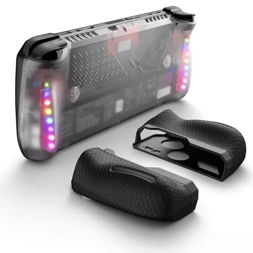 Transparante achterklep voor handheld console – Beschermhoes met joystick doppen, grip, achterkant knoppen, stofpluggen en gehardglasfolie