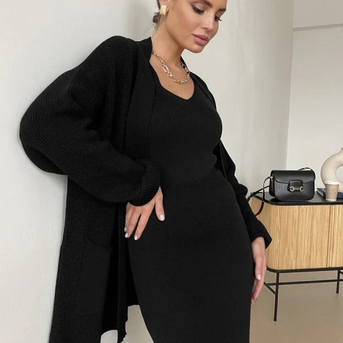Conjunto de Tejido de Dos Piezas para Mujer: Suéter y Pantalones, Ropa Casual de Invierno, Conjunto de Punto Cálido, Streetwear