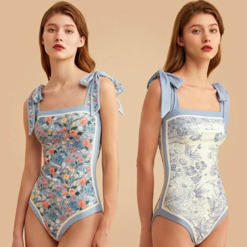 Fato de Banho Tankini de Mulher Retro com Estampado Reversível, Decote Coração, Costas Atadas, Sem Mangas