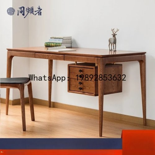 H5.15 Escritorio nórdico sencillo de madera maciza para apartamentos pequeños, mesa de estudio y computadora con silla