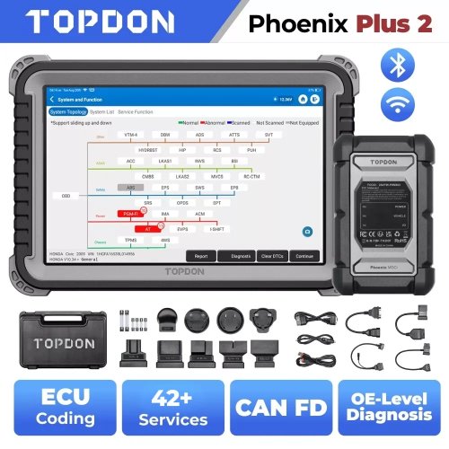 Topdon Phoenix Plus 2 Alat Diagnostik Mobil Profesional, Koding ECU, Scan VAG, Scanner OBD2 Bi-Directional, Tes Aktif