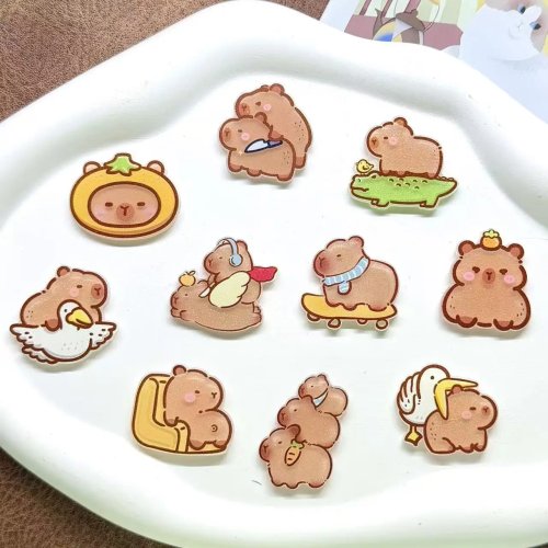 10PCS Cute Cartoon Capybara Acrylic Patches DIY Card Clip Badge Refrigerator Sticker Accessories