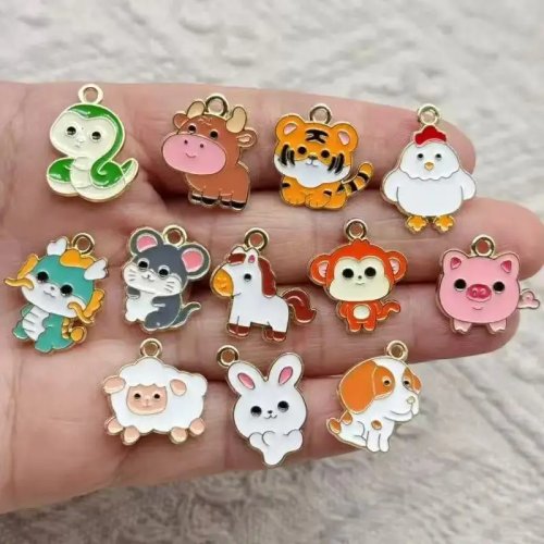 12 шт. DIY аксессуары для ювелирных изделий, эмаль 12 животных китайского зодиака, милые мультяшные подвески, ручная работа