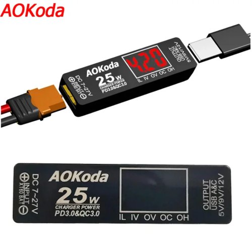 Cargador rápido AOKoda XT60 a PD3.0 para batería LiPo con protección contra sobrecarga y cortocircuito para smartphone, tablet, DIY