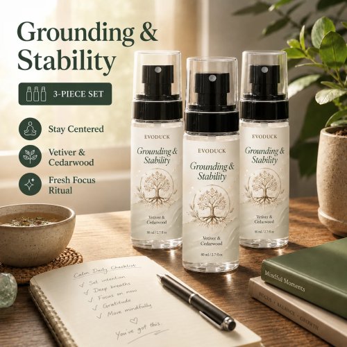 EVODUCK Bộ Xịt Phòng & Aura Grounding & Stability, 3 x 80ml Vetiver & Tuyết Tùng, hương gỗ dịu cho phòng ngủ, văn phòng, thiền định & quà tặng