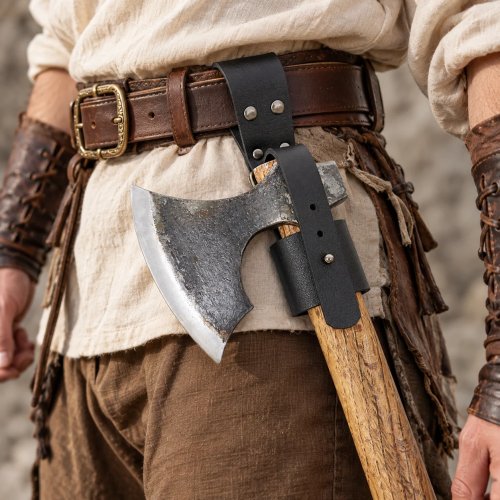 Cinto de Couro PU Viking Medieval com Porta-Machado para Homem, Suporte de Cintura para Machado Castanho Vintage, Acessório de Cosplay LARP Renascentista