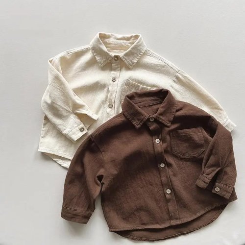Nuevo Otoño Camisa Chamarra Infantil Manga Larga con Solapa, Cárdigan Suelto Liso Bebé Niño, Niña Ropa de Algodón Casual