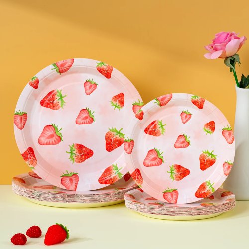 10/25/50 pzas Platos de papel desechables con diseño de fresa, 7/9 pulgadas platos redondos de fruta acuarela para picnic, cumpleaños, fiesta de té