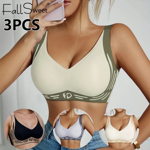 FallSweet 3PCS 빅사이즈 푸시업 브라 여성용 노와이어 리프트업 처짐 방지 심리스 조절 가능 스트랩 M-4XL