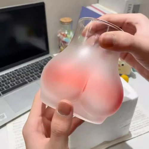 Bicchiere in vetro a forma di sedere divertente – Tazza per caffè freddo e bubble tea per bevande fredde, feste e regali