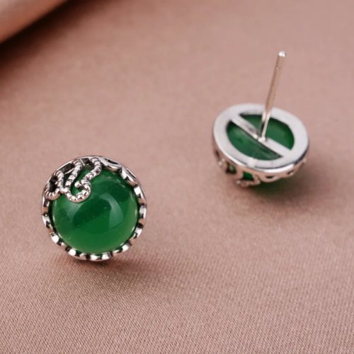 Natuurlijke jade bloem oorbellen vintage geluksamulet sieraad cadeau voor dames