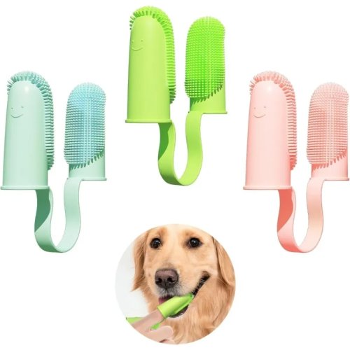 Doppelkopf Silikon Fingerzahnbürste für Haustiere – Sanfte Zahnpflege für Kätzchen, Welpen & Kleintiere