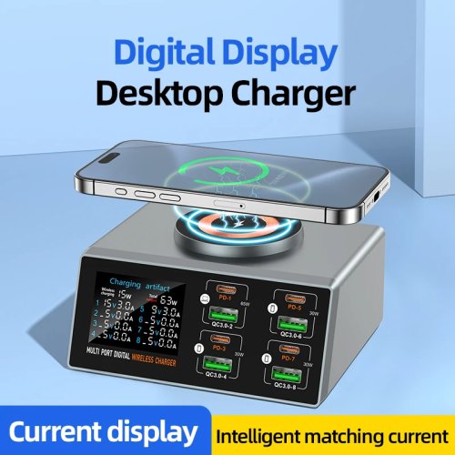 Ładowarka Bezprzewodowa Wielofunkcyjna 140W, 8-portowa PD+QC USB Typ-C Szybka Ładowarka do Domu, Podróży, Biura