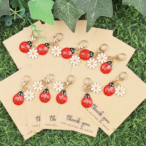 5/10 Pcs Gantungan Kunci Kepik Lucu dengan Kartu Ucapan Terima Kasih - Cocok untuk Ulang Tahun, Pesta, dan Acara Kumpul