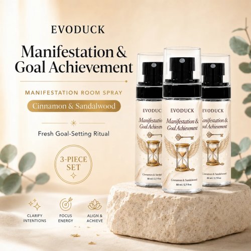 EVODUCK マニフェステーション＆目標達成 オーラ＆ルームスプレー 3個セット、3 x 80ml シナモン＆サンダルウッド ファインミスト フレグランス、温かみのあるウッディスパイス ホームフレグランス 寝室、オフィス、瞑想、目標儀式、女性、友人、家族、フォーカスへのスピリチュアルギフト