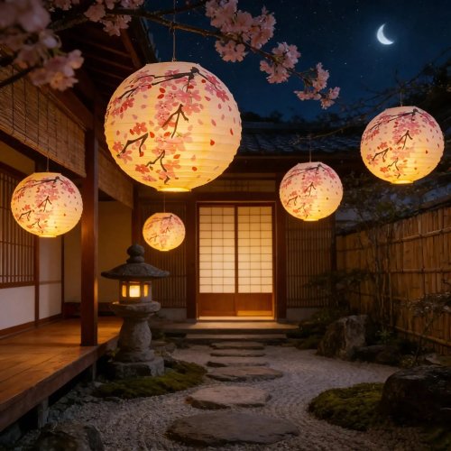 5 lanternes en papier japonaises fleurs de cerisier, lanternes suspendues traditionnelles japonaises pour anniversaires, mariages, Halloween