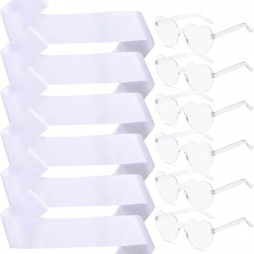 6 Pièces Écharpes Vierges Blanc et Noir & Lunettes de Cœur Transparentes - Parfait pour Cadeaux de Fête, Mariages et Fiançailles