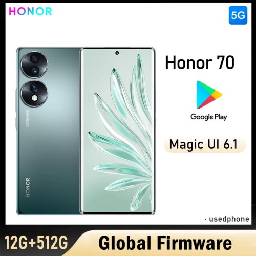 HONOR 70 5G Điện thoại cũ - Firmware toàn cầu, màn hình 6.67 inch, pin 4800mAh, camera sau 54MP, Snapdragon 778G Plus, RAM 12GB, ROM 512GB