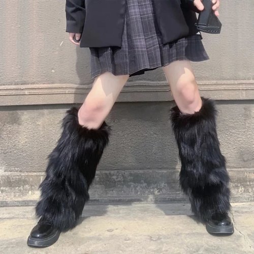 여성 인조 퍼 레그워머 펑크 로리타 하라주쿠 부츠 커버