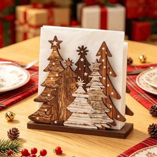Servilletero de árbol de Navidad, servilletero de cóctel de madera bonito para mesa de comedor, armario, regalo y almacenamiento