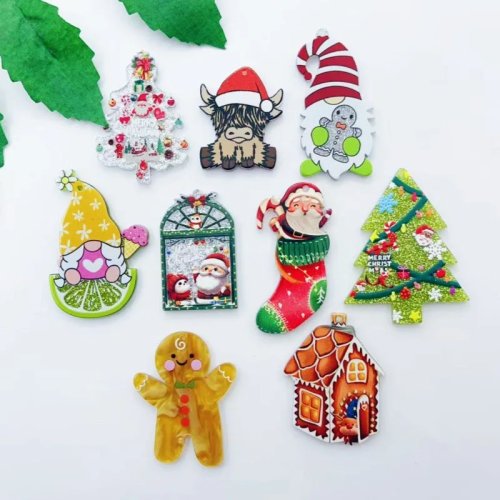 10 accessori in acrilico serie Natale - Babbo Natale, Cuore, Orso creativo e altri accessori decorativi