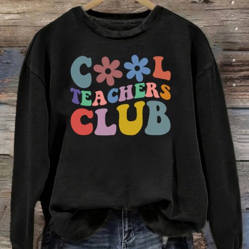 Damski longsleeve z okrągłym dekoltem – kolorowy kwiatowy nadruk Teachers Club, luźny krój, casual