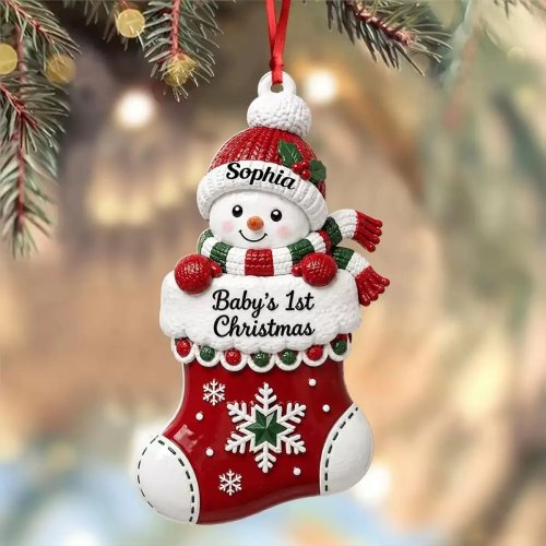5 stuks Gepersonaliseerde eerste kerstversiering voor baby, naam aangepast, sneeuwpop, sok, resin, kerstboomhanger, cadeau voor pasgeboren meisje jongen