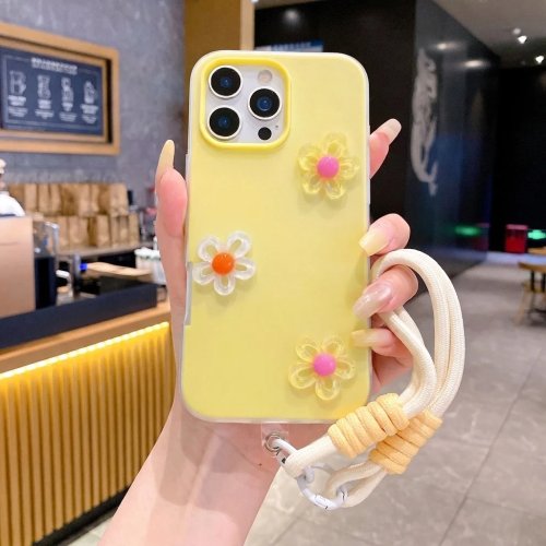 Funda para celular con cordón y flores 3D DIY tono macaron para Samsung Galaxy S26 S25 S24 Ultra A56 A55 A54 5G S26 S25 Plus FE