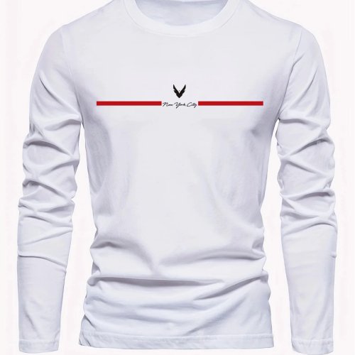 メンズ 長袖 Tシャツ 100% コットン クルーネック ゆったり カジュアル ニューヨーク レター プリント 春 秋 万能