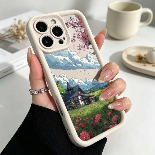 Siliconen hoesje met Flower House Landscape patroon voor Apple iPhone 17 Air/16/15/14/13/12/11 Mini/Plus/Pro Max - Eye Ladder Design