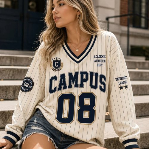 Campus 08 Jersey de Béisbol para Mujer Manga Larga Camiseta Deportiva Vintage Otoño Casual Streetwear Top Pullover
