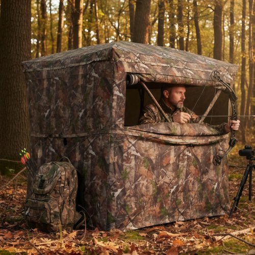 Camouflage Pop-Up Hunting Blind - Easy Setup Ground Blind with Storage for Deer, Turkey, Duck & Archery