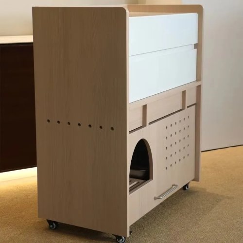 猫用トイレキャビネット 漏れ防止トレー＆収納付き 人とペット共用家具
