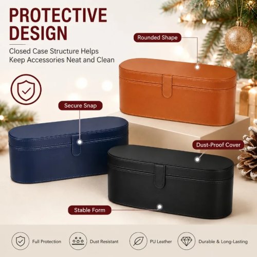 Caja de almacenamiento para herramientas de peinado, regalo de Navidad, organizador de escritorio anti-polvo con cierre a presión para casa, recámara y tocador