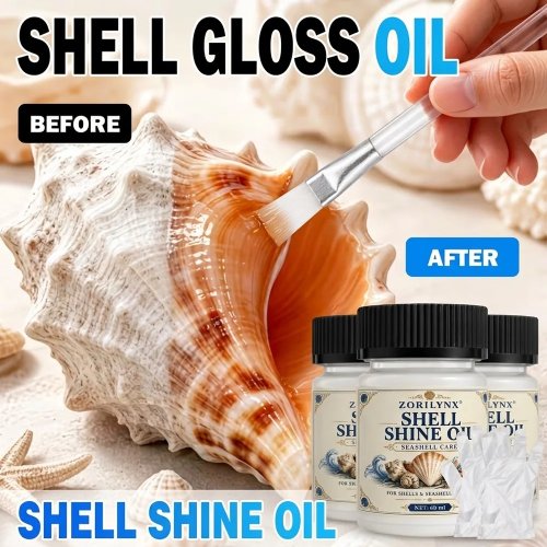 Óleo de Brilho para Conchas 60ml, Kit de Cuidado com Pincel para Conchas, Artesanato em Argila, Joias, Restaura a Cor Natural e o Efeito Molhado