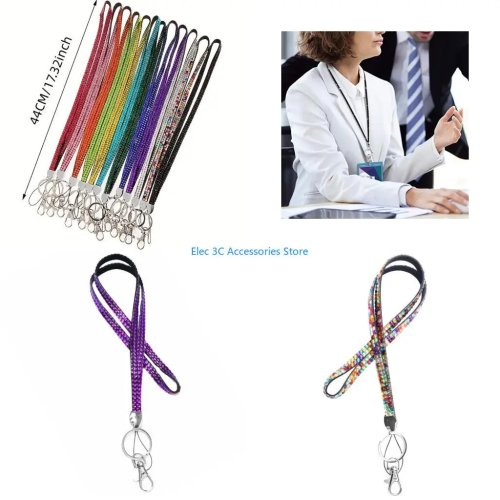 Cordón para celular con rhinestones y clip metálico para credencial y portatarjetas