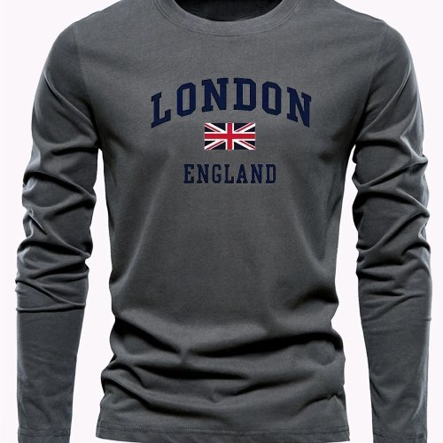 T-shirt à manches longues homme 100 % coton imprimé Londres – col rond casual