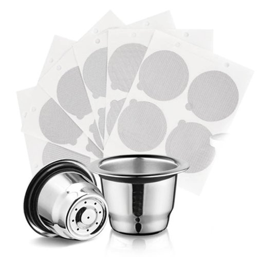 Cápsulas reutilizables para Nespresso de acero inoxidable con stickers de foil y tapas – Filtro de café recargable