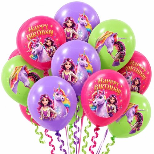 Roze Unicorn Academy ballonnen feestdecoratie, paarden latexballonnen, Happy Birthday banner en slinger