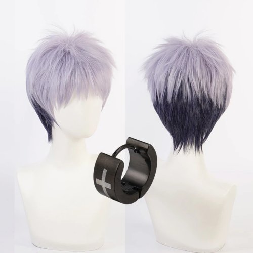 Anime Takashi Mitsuya Cosplay Wig Short Gray Ombre Heat Resistant Synthetic Hair Wig + Cap