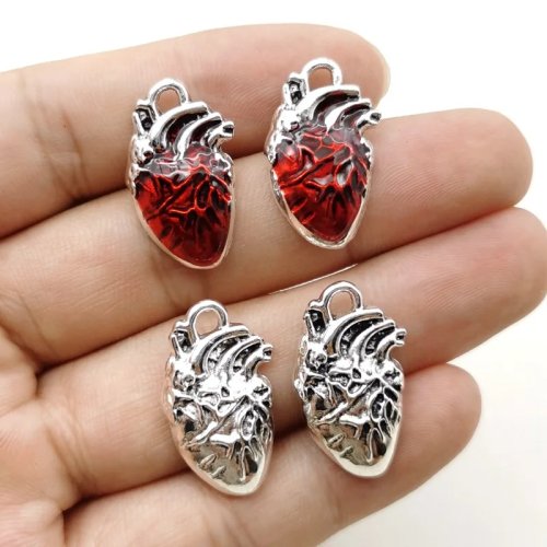 8 uds 25x16mm Dijes Corazón Humano Órgano Anatómico Biología Medicina Colgante para Bisutería DIY